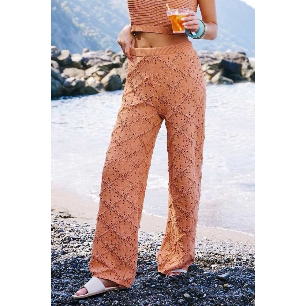Cupshe Large Perforated Knit Wide Leg Pants Unlined Coverup Beach Womens L NWT